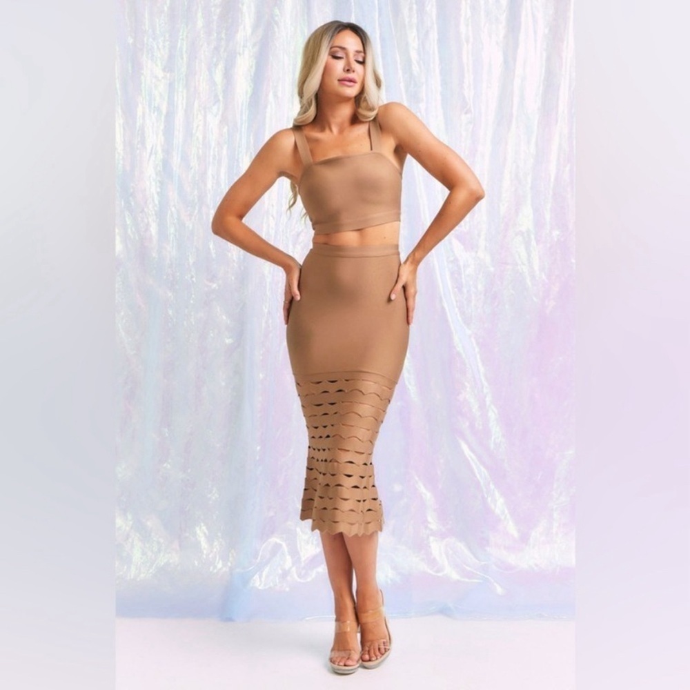 Rivir Bandage Crop Top and Cutout Midi Skirt Set - Size Small